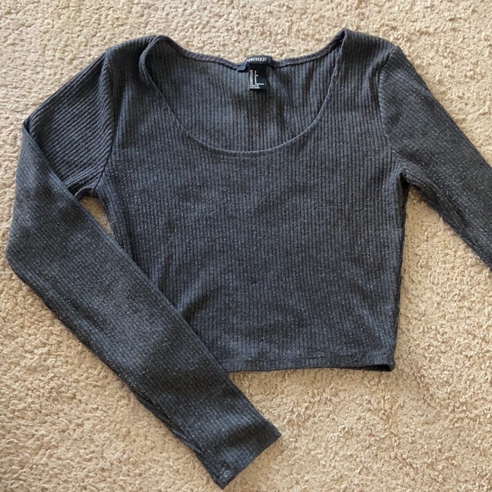Ribbed Dark Grey Crop Top